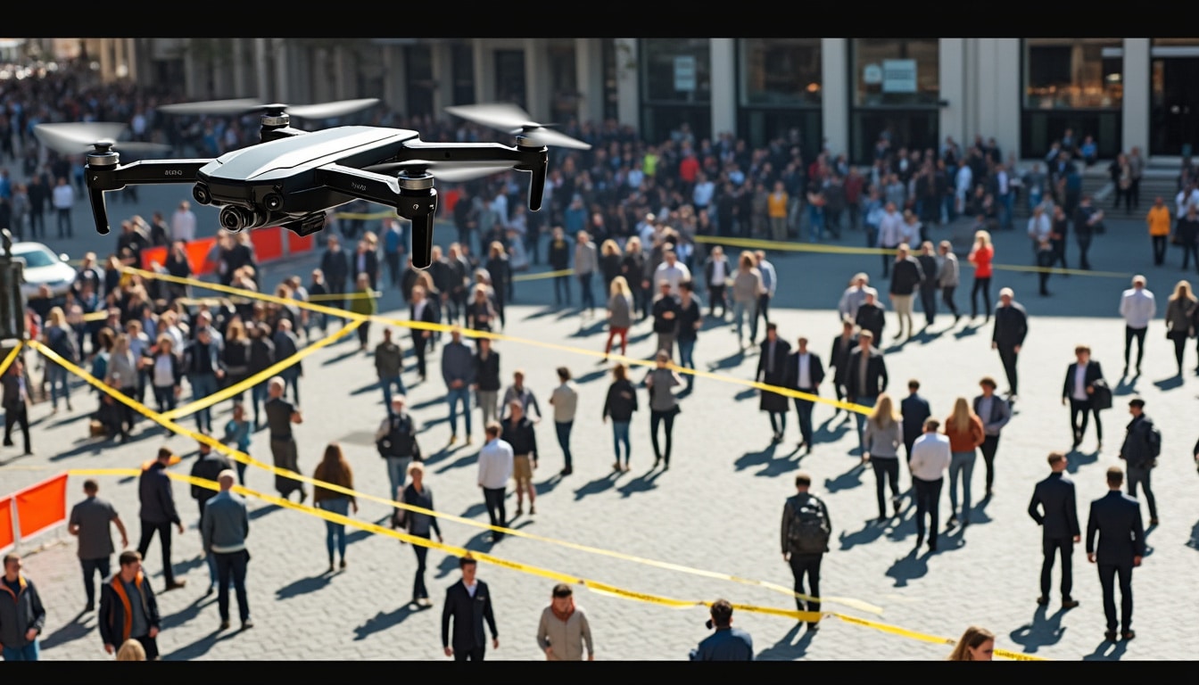 découvrez les exigences réglementaires pour le vol de drones au-dessus de l'espace public urbain, incluant l'obligation d'établir des cordons de sécurité pour assurer la sécurité selon la loi.