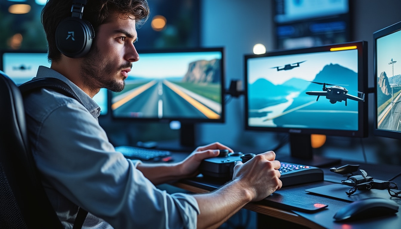découvrez comment l'entraînement régulier sur un simulateur de vol informatique améliore vos réflexes musculaires essentiels pour piloter un drone avec précision et sécurité.