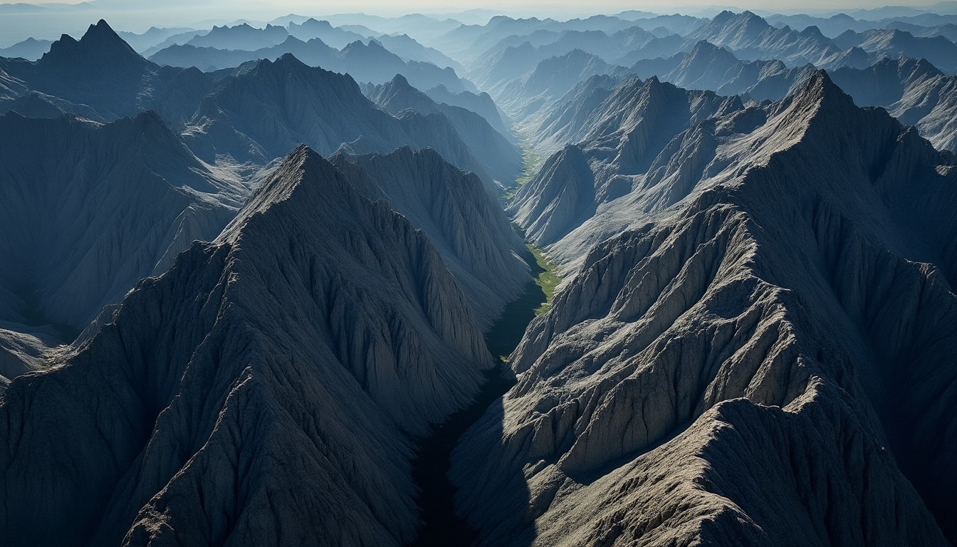 découvrez comment le jeu entre ombres et lumières révèle la beauté et le relief des montagnes à travers une prise de vue aérienne spectaculaire.