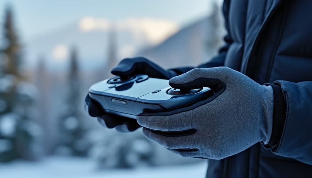 découvrez comment les gants tactiles adaptés permettent de conserver la sensibilité des doigts pour piloter un drone efficacement même en hiver.
