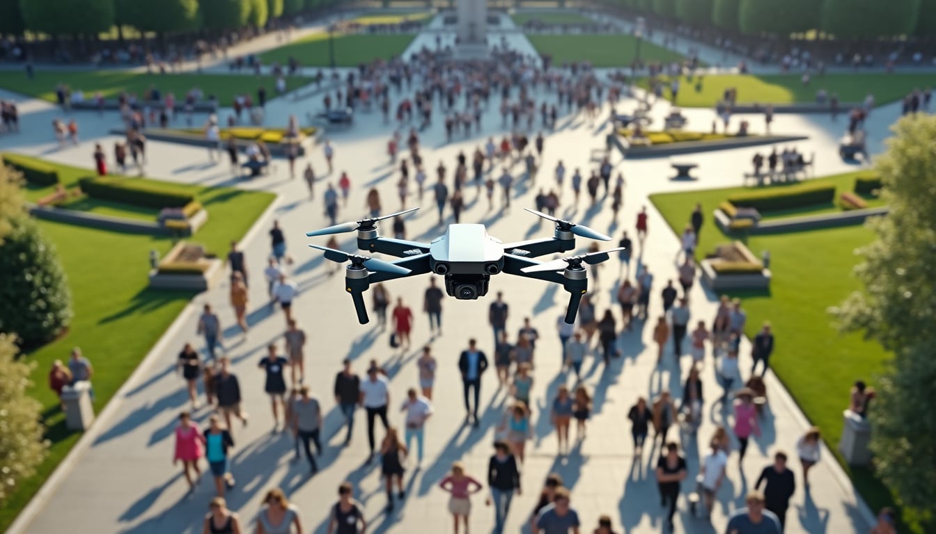 assurez la conformité de votre drone en respectant la distance de sécurité avec les badauds, une condition essentielle pour la validité de la réglementation drone.