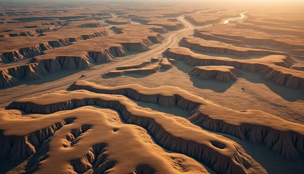 découvrez comment la lumière rasante révèle les reliefs et les textures topographiques d’une prise de vue aérienne.